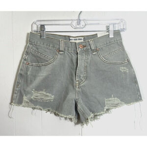 Free People We The Free Now Or Never Denim Shorts Green Wash Size 24 NewX